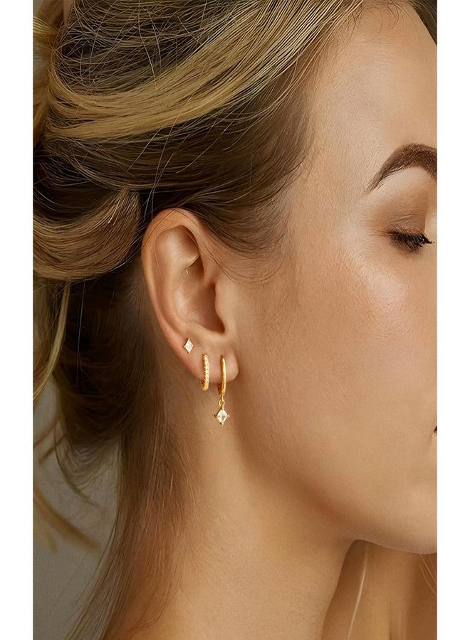 VIROMY Gold Hoop Earrings for Women Stacks - Dainty Gold Plated Earring Sets for Multiple Piercing 3 Stud Small Hoop Earrings Set for 3 Holes Earring Stack Jewelry Gifts for Women - Image 3